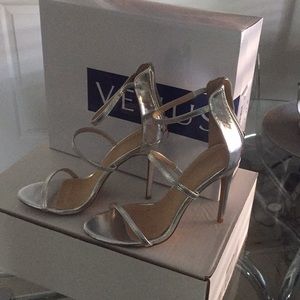 Silver size 7.5 high heels sandals 5 inches heel